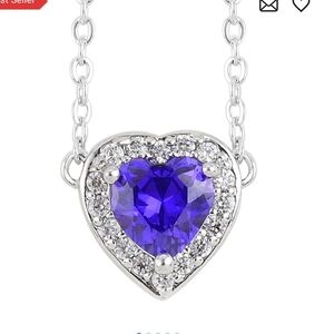 🆕️💜Simulated Royal Blue Diamond & Simulated Diamond Heart Halo Necklace 18"💜
